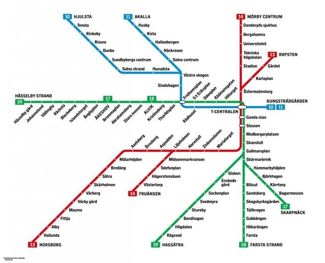 Mappa delle stazioni della metropolitana di Stoccolma